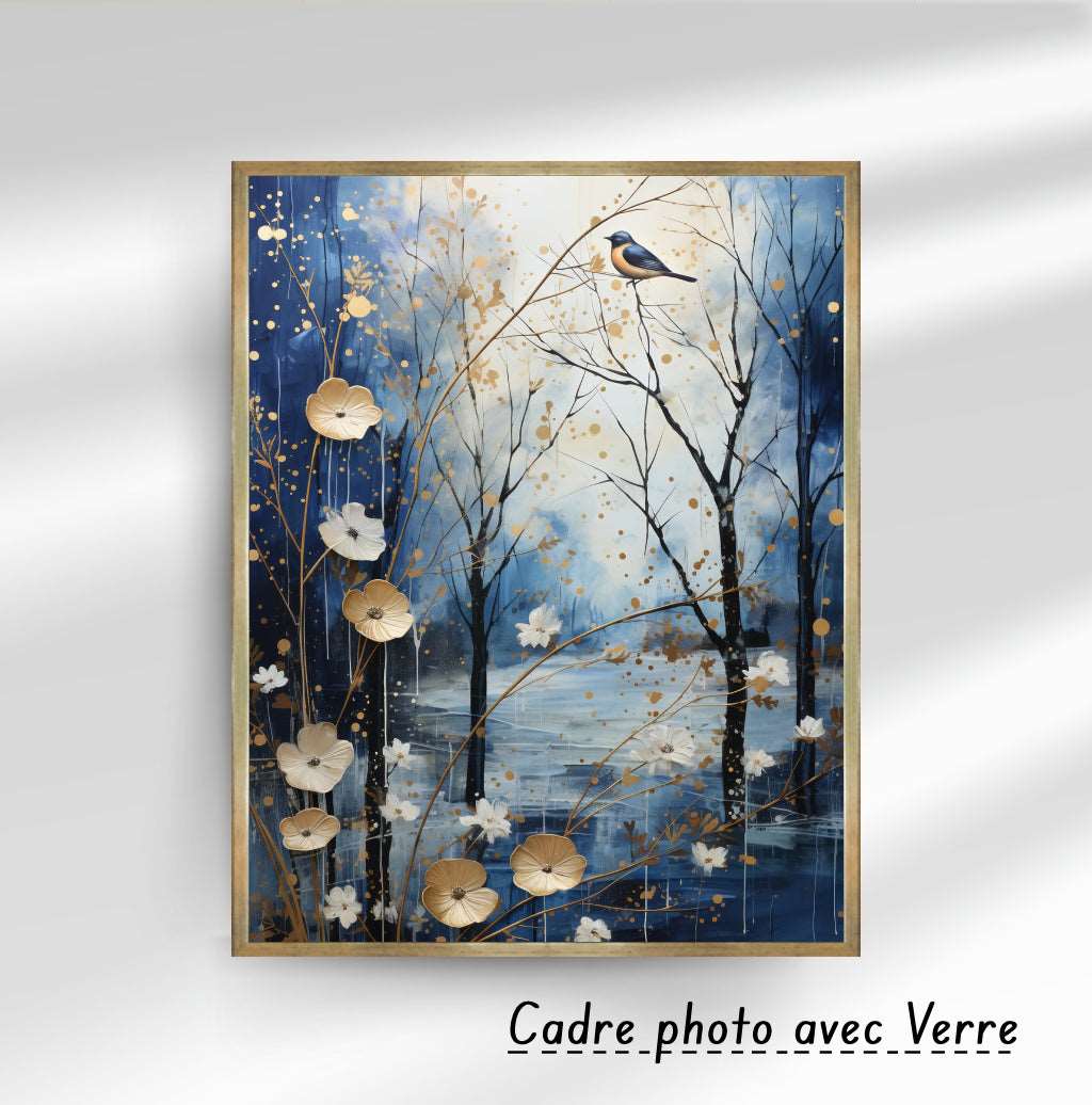 Tableau décoratif - paysage bleu et doré