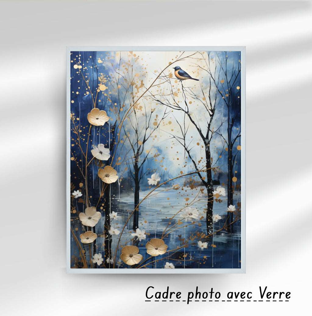 Tableau décoratif - paysage bleu et doré