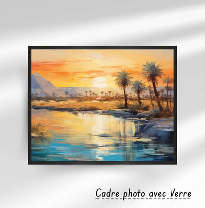 Encadrement sur toile - la coucher de soleil sur la mer