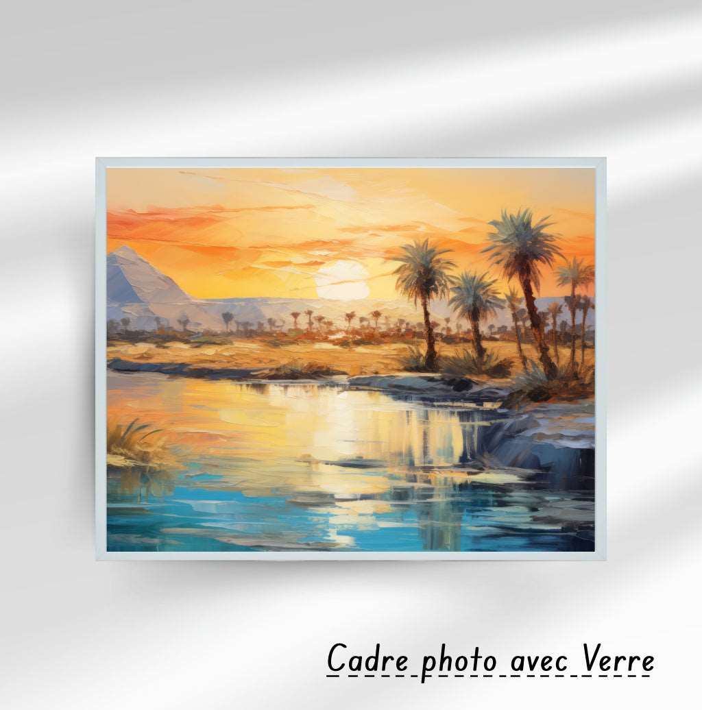 Encadrement sur toile - la coucher de soleil sur la mer